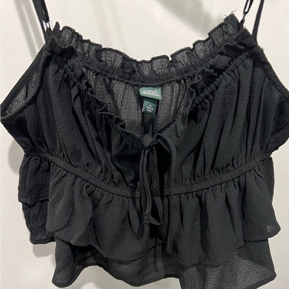 Wild Fable Black Cropped Ruffled Tie Front Camisole Size Medium - Picture 3 of 14